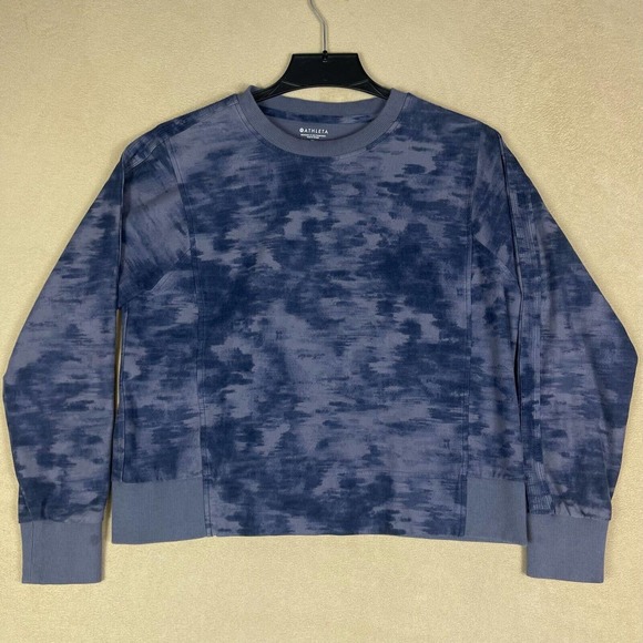 Athleta Womens M Cropped Sweatshirt Long Sleeve Blue Round Neck Relaxed‎ Fit - Picture 1 of 11